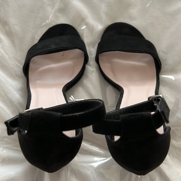 Black Faux Suede Leather 6.5 Glamorous Strappy 4” Heels - Picture 9 of 11